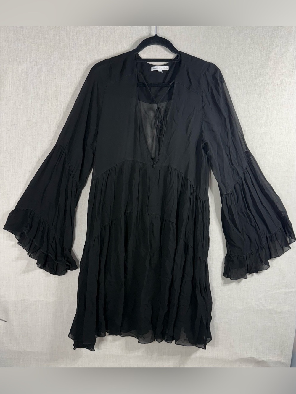 Young Fabulous & Broke Black V-Neck Tiered Ruffle Sleeve Dress